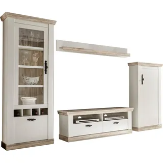 Home Affaire Wohnwand Florenz, Anbauwand im Landhausstil, Komplettset mit Metallgriffen, (Set, 4-St), enthält Vitrine, Lowboard, Kommode und Wandboard, 296 cm breit weiß