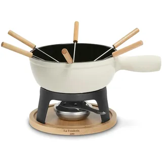 H.Koenig La Fonderie 1890 6-Personen Mont Blanc Fondue-Set aus Gusseisen, Käse- und Schokoladenfondue, 6 Gabeln Kapazität 1.8L