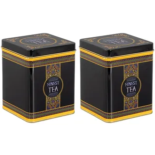 tea4chill 2 Stk Teedosen für losen Tee 200g, Gewürzdosen Finest Tea, Metall, eckig mit Scharnierdeckel, vintage Design, 88 x 88 x 115mm (LxBxH)