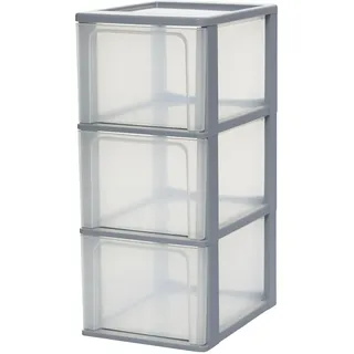Iris Ohyama Iris Ohyama, Kunststoff Schubladenbox mit 3 tiefen Schubladen, Grau, Easy-Pull-System, A4, A5 & A6 Format, Schreibtisch Organizer für Büro, Schule, Schreibwaren, BPA-frei, Schubladenschrank, OCH-2300
