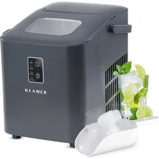 Klamer Eiswürfelmaschine klein (2025), 8 Eiswürfel in 8 Minuten, 11 kg Eiswürfel pro Tag, 2 Eiswürfelgrößen, 1 L Wassertank, Geräuscharmer Eiswürfelb...