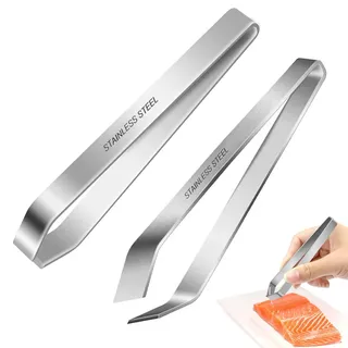 Grätenpinzette 2 Stück, Fischgrätenpinzette Schräge Spitze + Grätenzange für Fisch Mit Geradem Kopf, Rostfreier Edelstahl Qualität Fischpinzette Grätenzange für gräten, für Huhn Ente Schwein Haar