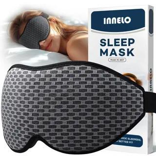 INNELO 3D Schlafmaske für Herren Frauen, 2025 Seiten Verbesserte Augenmaske für Seitenschläfer, 100% Lichtblockierende Ergonomische Schlafbrille,mit Bequeme Drucklos-Augenhöhlen für Reisen, Grau