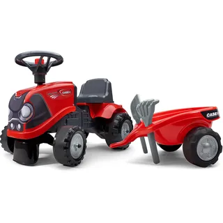 Falk Case IH Traktor mit Anhänger, Rechen und Schaufel, Rechen und Schaufel, 2 Sets Sticker, Push Rutschspielzeug für Kleinkinder +1 Jahr FA238C