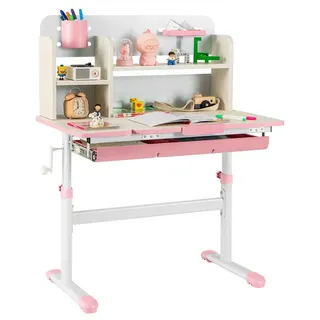 COSTWAY Kinderschreibtisch höhenverstellbar & neigbar, mit Schubladen rosa