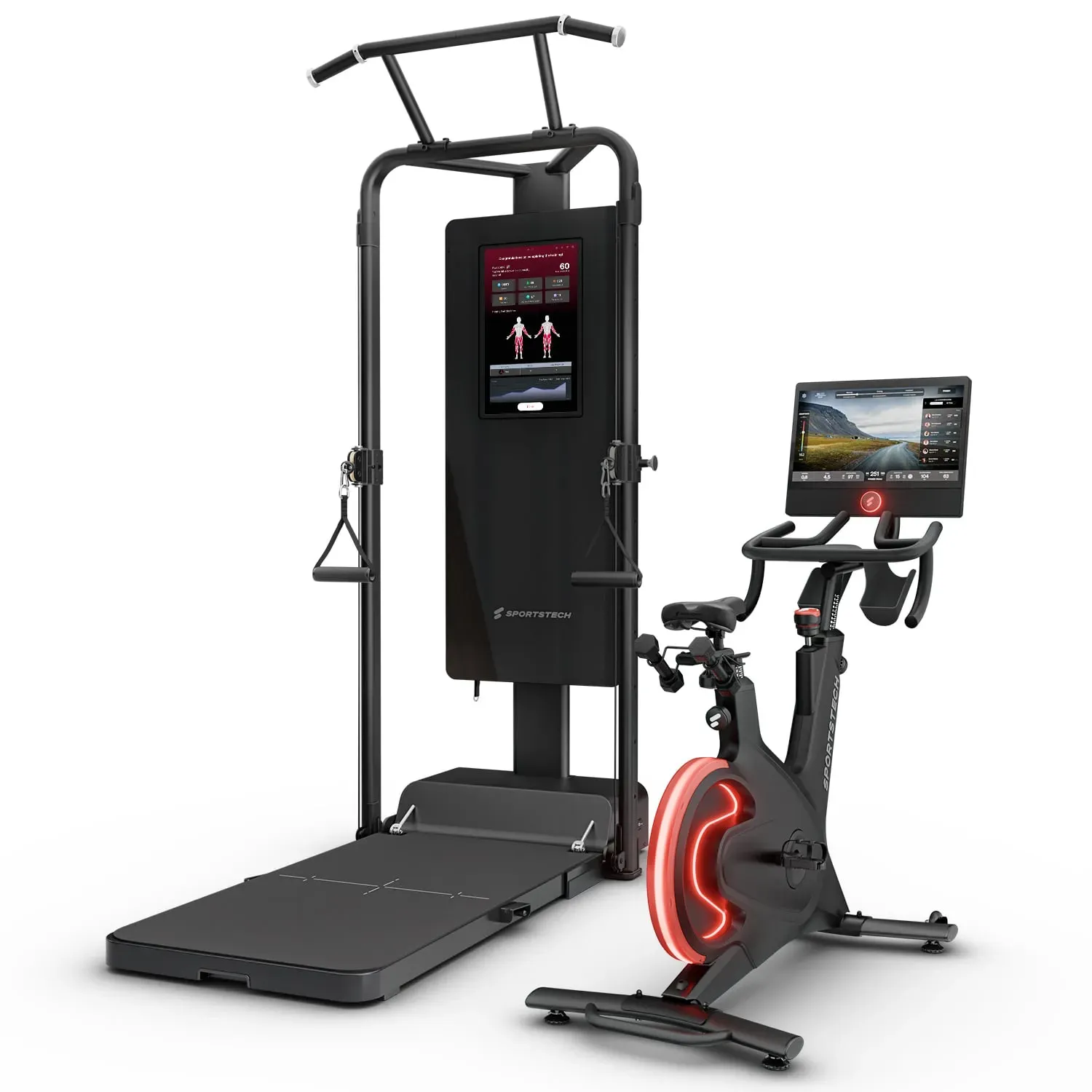 Sportstech Bundle sGymPro + sBike, Multifunktions‐Kraftstation & Speedbike mit 10,1" Touch‐Display, LED, App‐Kompatibel für Home Gym