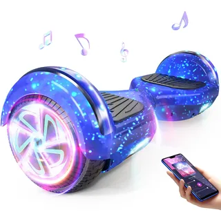 6.5 Zoll Electric Scooter with Bluetooth & Flashing LED Tires & Light-Up Motors, All Terrains Hoverboard for Boys Girls Kids Teens