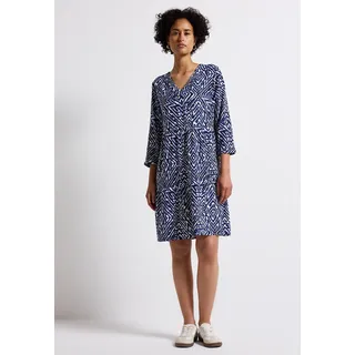 Tunikakleid STREET ONE, Damen, Gr. 44, EURO-Größen, blau (tiefblau), Stoff, 100% Viskose , bedruckt, normal kniefrei, Rundhals, Bündchen, Kleider, aus Viskose