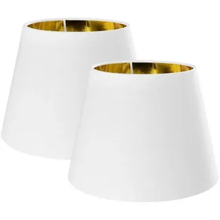 Navaris 2x Lampenschirm Tischlampe E27 rund - 16,2cm hoch - 15,3-22cm breit - Lampenschirme für Tischlampen Set - E 27 Leuchtenschirm Weiß-Gold
