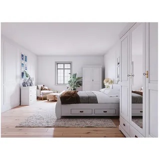 Lomadox Schlafzimmer-Set TERMOLI-163, (Spar-Set, 6-tlg., Bettgestell Nachttische Kleiderschrank Wäscheschrank Kommode), Kiefer massiv in weiß, 180 cm Liegefläche, viel Stauraum weiß