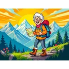 CALVENDO Puzzle Oma wandert fröhlich mit Rucksack durch sonnige Berglandschaft 1000 Teile Lege-Größe 64x48cm Foto-Puzzle für glückliche Stunden