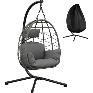 garveehome Hängesessel Gestell Outdoor Indoor mit Gestell für Garten, Terrasse Balkon Grau