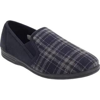 Zedzzz Herren Harley Hausschuhe / Pantoffeln mit Filz, kariert DF821 (48 EUR) (Marineblau kariert) - Blau - 48