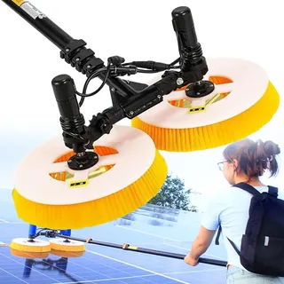 Spezielle Dach Wasser Bürste Solar Panel Reinigung Teleskopstange, Elektrische Photovoltaik Panel Reiniger, Doppelkopf Automatische Outdoor Reinigungswerkzeuge Fenste(Mains Electricity,7.5M)