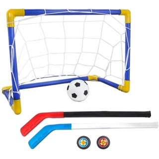 2 IN1 Mini Hockey Soccer Set Mini Hockey -Hockeyspielzeug mit Mini -Tor -Netz, Hockeystock, Hockey, Fußball, Hockey und Ballpumpe Mini -Fußball -Tor für Kinder Geschenk Indoor Outdoor Hinterhof Fußba