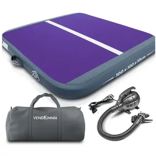 VENDOMNIA Gymnastikmatte AIRTRACK - Fitness Sport 1/2/3/4/5/6/7/8m Farbwahl (elektrische Luftpumpe aufblasbar PVC Dicke:10/20cm), Tumbling Tracking Gymnastik Yoga Air Track Matte grau|lila 100x100x10cm