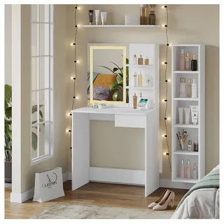 Vicco Schminktisch Dekos Weiß 75 cm mit LED-Spiegel und QI-Ladestation