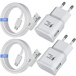 2er-Pack USB Ladegerät, Schnellladegerät mit 2M Ladekabel, Typ C Handy Netzteil Adapter für Samsung Galaxy S10 S10+ S10e S9 S8 S20 Plus A56 A55 A54 A53 A51 A36 A25 A16 A15 A14 A13 M35 M13 5G Handy