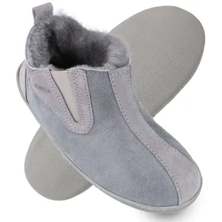 Vanuba Columbia Damen Schuhe - Badelatschen Damen Hausschuhe - Leder Wolle Pantoffeln Damen - Bequeme Schuhe Damen Lammfell-Hau... - Grau 40