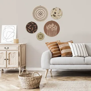 Mehrteilige Bilder ART FOR THE HOME "Art for the Home Ibiza Vibes Wanddeko Set of 5", bunt (farbe bild(er): bunt), B:40cm H:40cm T:1cm, Bilder, Mehrteilige Bilder, Bild Ibiza-Vibes Kreise mit gestickter Dekoration Leicht Boho 40x40 cm
