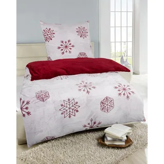 MB Warenhandel24 Bettwäsche 135x200 + 80x80 cm Winter Microfaser Flausch Fleece Thermofleece warm Cashmere Touch Teddy Coral Fleece 2 TLG teilig (Snowflake Bordeaux, ca. 135x200 + 80x80 cm)