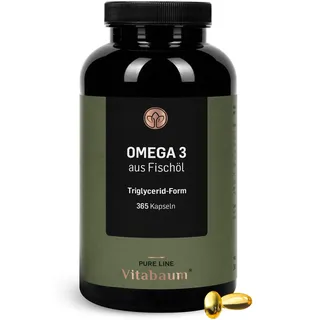 Omega 3 Kapseln - 2000mg Fischöl pro Tagesdosis - 365 Kapseln - mit EPA und DHA in Triglycerid-Form - Hohe Bioverfügbarkeit - Glutenfrei, Laktosefrei - 6 Monats Vorrat