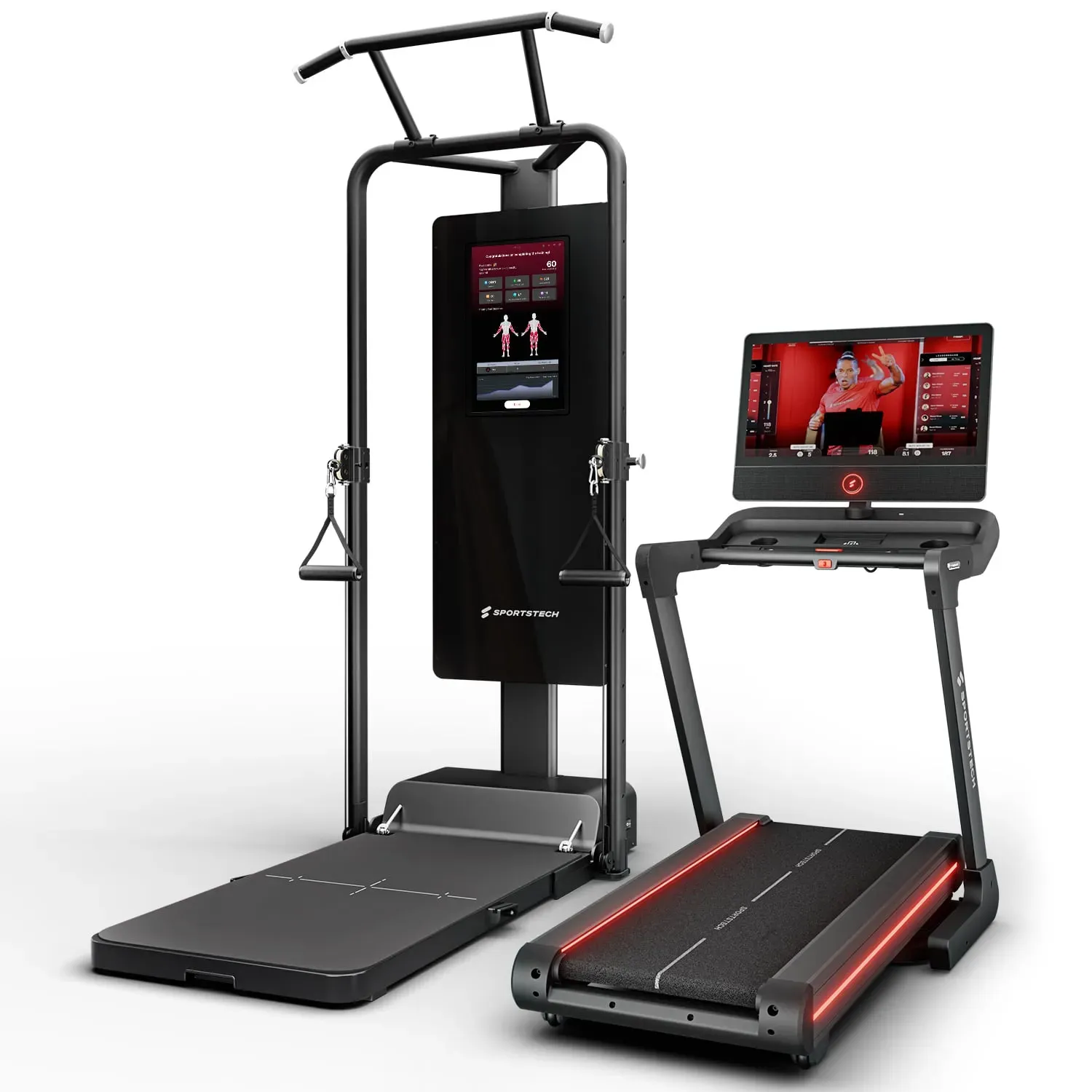 Sportstech Bundle sGymPro + sTreadPro, Multifunktions‐Kraftstation & Profi‐Laufband mit 21,5" Display, LED, App‐Kompatibel für Home Gym