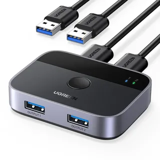 UGREEN USB Switch 2PC 2 In 2 Out 5Gbps USB Umschalter mit 2*A auf A Kabel für Tastatur, Maus, Drucker, Festplatten, Kameras usw.