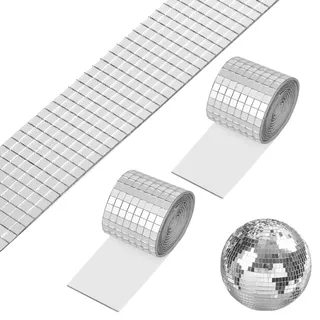 3200 Stück 5 x 5 mm Mosaikfliesen Spiegelfliesen Selbstklebend Discokugel Klebestreifen Für DIY Discokugel (2Rolle, Silber)