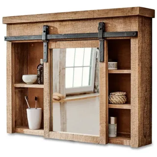 Loberon Spiegelschrank Taylors Island – Natürliche Holzmaserung, verschiebbares Spiegelelement, Braun, harmoniert mit Waschtisch 17052 – Mangoholz, braun