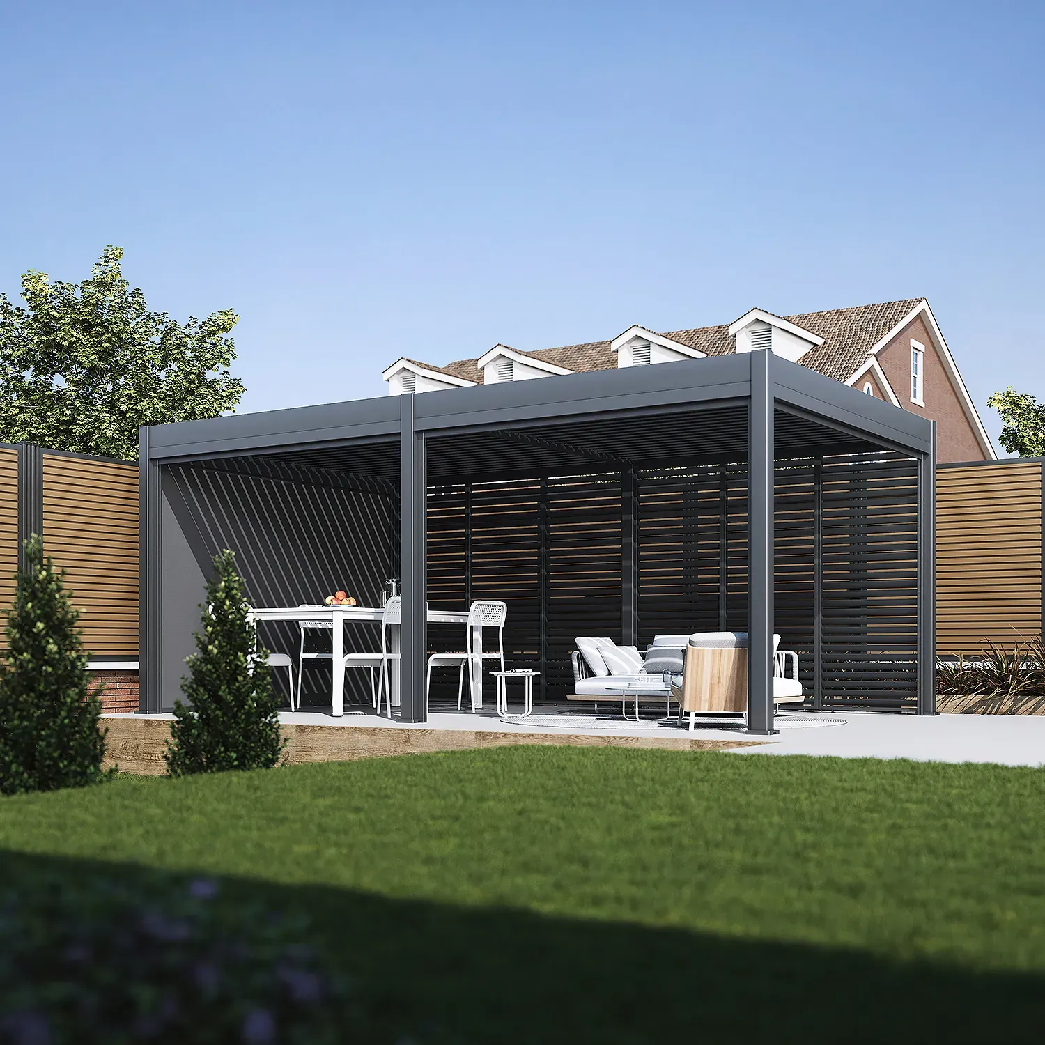 Sichtschutzrollo für Pergola Pavillon mit Lamellen Dach Oasis anthrazit
