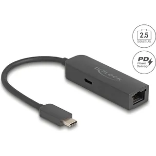 DeLock USB Type-C Adapter zu 2,5 Gigabit LAN mit Power Delivery 100 Watt