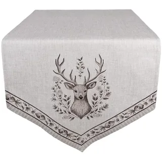 Clayre & Eef Tischläufer 50x160 cm Beige Baumwolle Hirsch Tischdecke