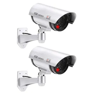 2X professionelle Überwachungskameras Dummy Outdoor Kameras Dummy Kamera Attrappe mit Objektiv und Blinkled Videoüberwachung Warensicherung