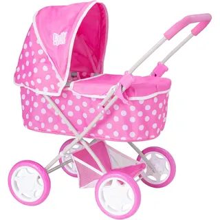 Dolly Tots Puppenwagen in Pink mit Polka-Dots | Kinder-Puppenbuggy mit klappbarem Verdeck & praktischem Stauraum | Reisesystem für Puppen | Zubehör & Spielzeug-Puppenwagen ab 3 Jahren