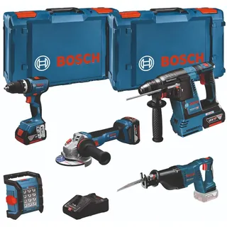 Bosch Combo Kit 18V-Set mit 5 Werkzeugen: GSB + GBH + GWS + GSA + GLI + 3 x Akku