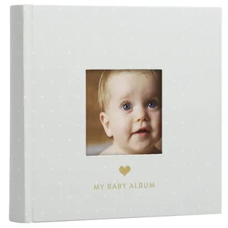 Pearhead My Baby Album, Baby Book Photo Keepsake for New and Expecting Parents, 50 Pages, Holds 200 6” x 4” Pictures, Gender-Neutral Baby Accessory, Classic Gray and White Polka Dot.