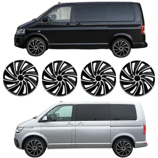 Premium Radkappen 17 Zoll gewölbt kompatibel mit VW T5 T6 T6.1 Stahlfelgen in Schwarz-Silber-Matt 4er-Satz gewölbte Radzierblenden Radblenden Raddeckel Radabdeckungen Zierblenden Zierkappen 4er-Set