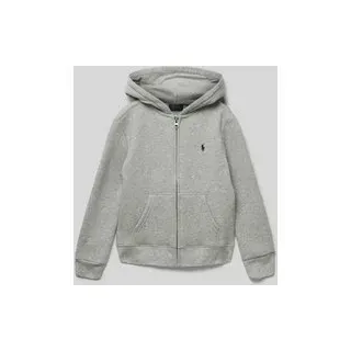 Sweatjacke mit Logo-Stitching, Mittelgrau Melange, 104