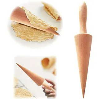 Eishörnchen Walze aus Holz, Waffelholzroller zum Rollen von Pizzelle, Hörnchen & Keksen – Naturholz Backrolle für hausgemachte Desserts (25cm)
