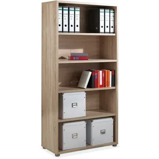 Wandregal Standregal Bücherregal Aktenregal 5 Fächer Braun Eiche Struktur