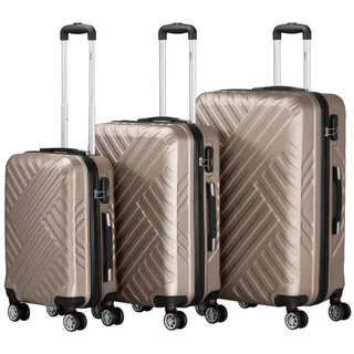 Zelsius Koffer Set 3 Stück, Champagner, ABS Hartschalenkoffer mit Zahlenschloss, und Innen Trennwand | Beige