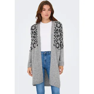 Only Strickjacke "ONLJADE ANIMAL LS CARDIGAN CC KNT", Damen, Gr. XS, grau (light grau melange pattern:leo, dunkelgrau melange), Strick, Obermaterial: 81% Polyacryl, 19% Polyester, gemustert, regular fit Po-bedeckend, V-Ausschnitt, Strickjacken Strickjacke