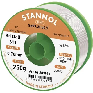 Stannol Kristall 611 Fairtin Lötzinn, bleifrei bleifrei Sn99,3Cu0,7 250g 1mm