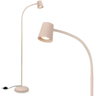 Briloner - Stehlampe mit Fußtaster, schwenkbar, GU10, max. 9W, Leselampe, Wohnzimmerlampe, Schlafzimmer Deko, Deckenfluter, Standleuchte, Stehleuchte, Bogenlampe, 21x127,5 cm, Beige
