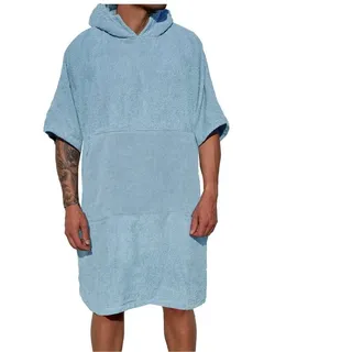 HOMELEVEL Bademantel Badeponcho Unisex aus 100% Baumwolle für Erwachsene mit Kapuze, Baumwolle blau