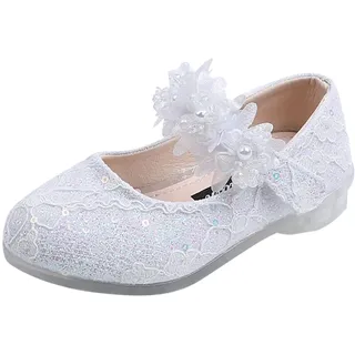 Mädchen-Prinzessinnen-Schuhe mit Strass-Blumen, Leder, Equin Partyschuhe, Mary Jane Schuhe für kleine Mädchen, geschlossene Zehenpartie, Kleinkind, Sommerkleid, Schuhe, Hochzeit, Geburtstag, Kleid - 26 EU