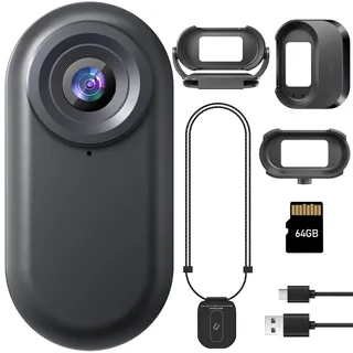 HUAJUN Mini Action Cam, 64GB Tragbare Sportkamera und Magnetische Ladebox mit 1150mAh Batterie, 1080P Kleine Kamera mit Multifunctional Accessories für Vlogs, Reisen, Outdoor, Helmkamera (5979)