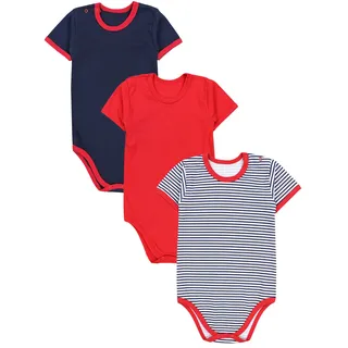 TupTam Baby Body Kurzarm – 3er Set aus 100% Baumwolle bis Größe 134, Farbe: Streifen Dunkelblau Rot, Größe: 116 - 116