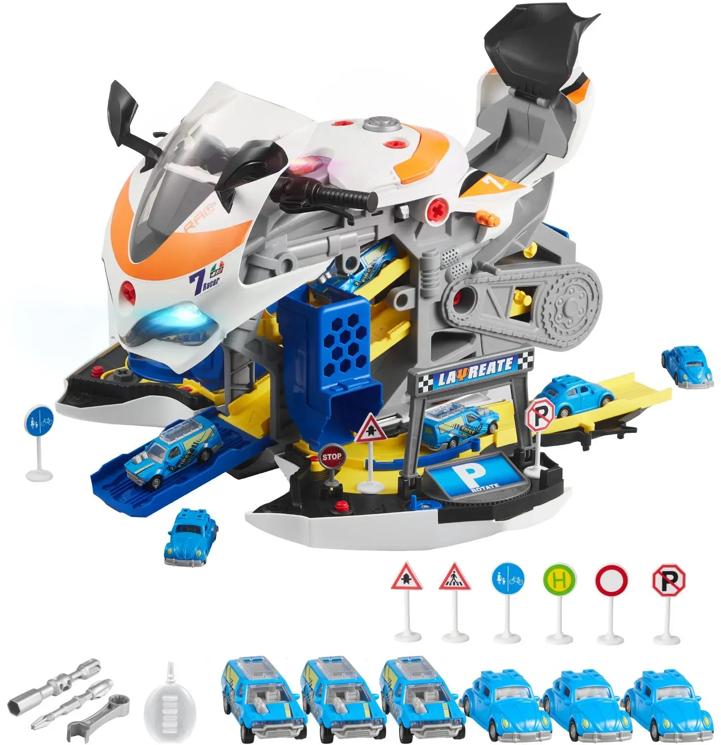 VEVOR Motorradmotor-Spielzeug, 25-teilig, Motorradmechaniker-Spielzeug mit abnehmbaren Teilen, Lichtern & Geräuschen, simuliertes Fahren & Rennstreckenrennen, für Kinder ab 3 Jahren, Gelb